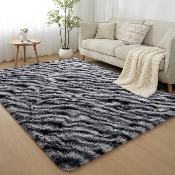 Janvonne Fluffy Area Rug for Living Room Bedroom, Modern Shaggy Carpets Fuzzy Rug for Teens Dorm Bedside Home Decor Aesthetic, Heavy Duty Non Slip, 4x6, Zebra Print