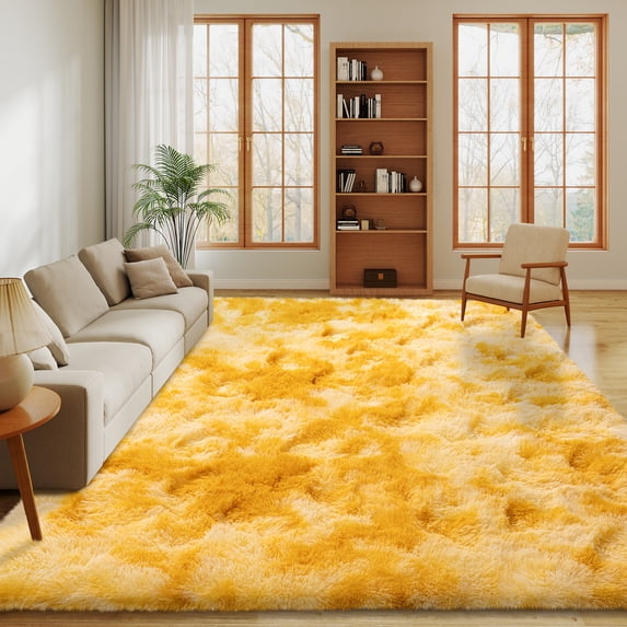 Janvonne Fluffy Area Rugs for Living Room,Soft Non Skid Easy-care Shaggy Carpets for Bedroom, Dorms,Children's Room,Home Decor Aesthetics,Tie-Dye Yellow,6x9ft