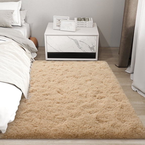 Janvonne Fluffy Area Rugs for Bedroom, 4x6ft Soft Shaggy Bedside Rug, Indoor Floor Carpet for Kids, Dorms, Nursery Rooms, Home Decor Aesthetic, Camel