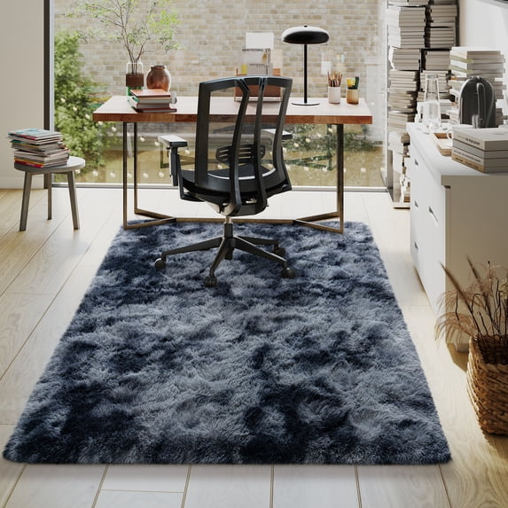 Janvonne Fluffy Area Rugs for Bedroom,Entryway,Soft Non Skid Shaggy Carpets Beside the Chair,Home Decor Aesthetics,Tie-Dye Blue-Gray,4x6ft