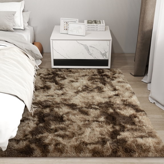 Janvonne Fluffy Area Rugs for Bedroom,Entryway,Soft Non Skid Shaggy Carpets Beside the Chair,Home Decor Aesthetics,Tie-Dye Brown,4x6ft
