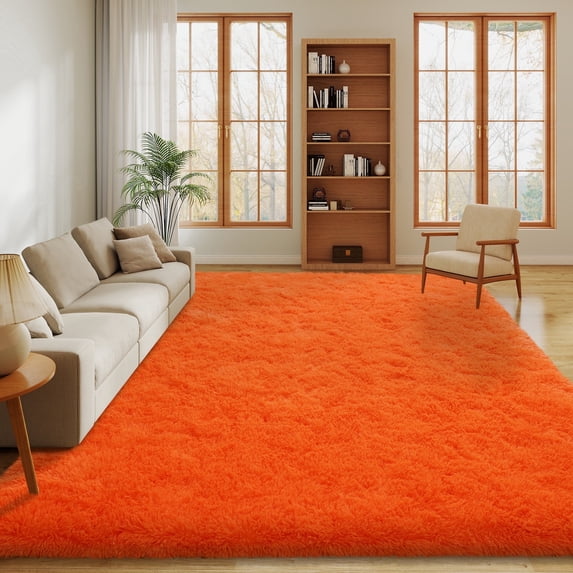 Janvonne Fluffy Area Rugs for Living Room,Bedroom,Dorms,6x9ft Soft Shaggy Sofa-side Carpet, Home Decor Aesthetic,Orange