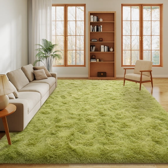 Janvonne Fluffy Grass Green Area Rug for Bedroom Living Room Soft 6x9 Fuzzy Rugs Non-Shedding Indoor Plush Rug for Nursery Kids Room Dorm Room Home Decor, High Pile Shaggy Floor Carpets