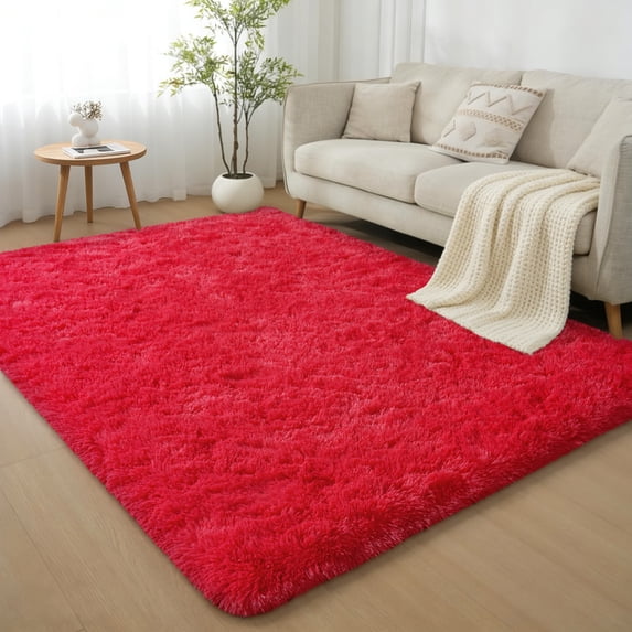 Janvonne Fluffy Red Area Rug for Bedroom Living Room Soft 4x6 Fuzzy Rugs Non-Shedding Indoor Plush Rug for Nursery Kids Room Dorm Room Home Decor, High Pile Shaggy Floor Carpets
