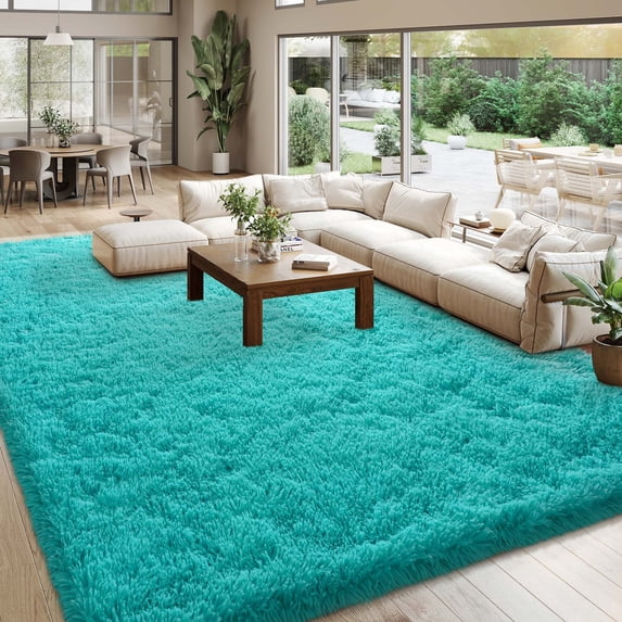Janvonne Fluffy Teal Blue Area Rug for Bedroom Living Room Soft 8x10 Fuzzy Rugs Non-Shedding Indoor Plush Rug for Nursery Kids Room Dorm Room Home Decor, High Pile Shaggy Floor Carpets