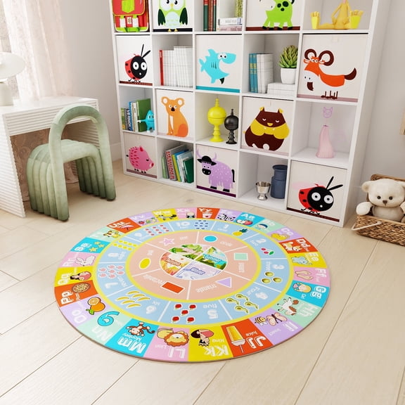 Janvonne Kids Educational Area Rug for Learning Alphabet,Shape,Numbers,Colors,Season ,Machine washable,Non-Slipfor Nursery,Playroom,Bedroom,47in