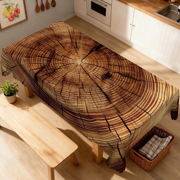 Janvonne Rustic Rectangular Tablecloth, 55x70 Inch, Tree Trunk Cross Section Print Table Cover, Waterproof Stain Resistant for Cabin, Lodge, Farmhouse & Nature Themed Decor