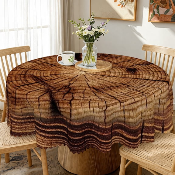 Janvonne Rustic Round Tablecloth, 60 Inch, Tree Trunk Cross Section Print Table Cover, Waterproof Stain Resistant for Cabin, Lodge, Farmhouse & Nature Themed Decor