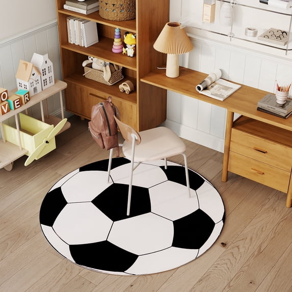 Janvonne Soccer Ball Print Area Rug for Kids Bedroom, Playroom, Game Room, Soccer Fan Home Decor,Non-Slip Washable 47in