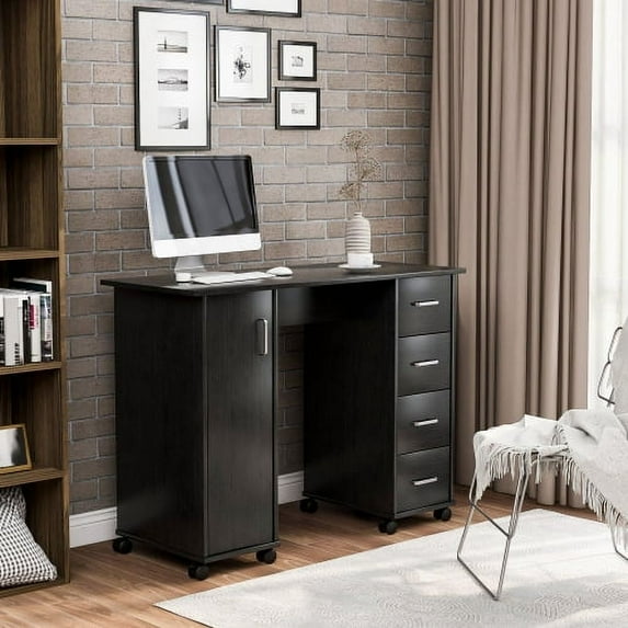 Jaodemo Computer Desk with 4 Storage Drawers and 1 Boor Writing Table, Black