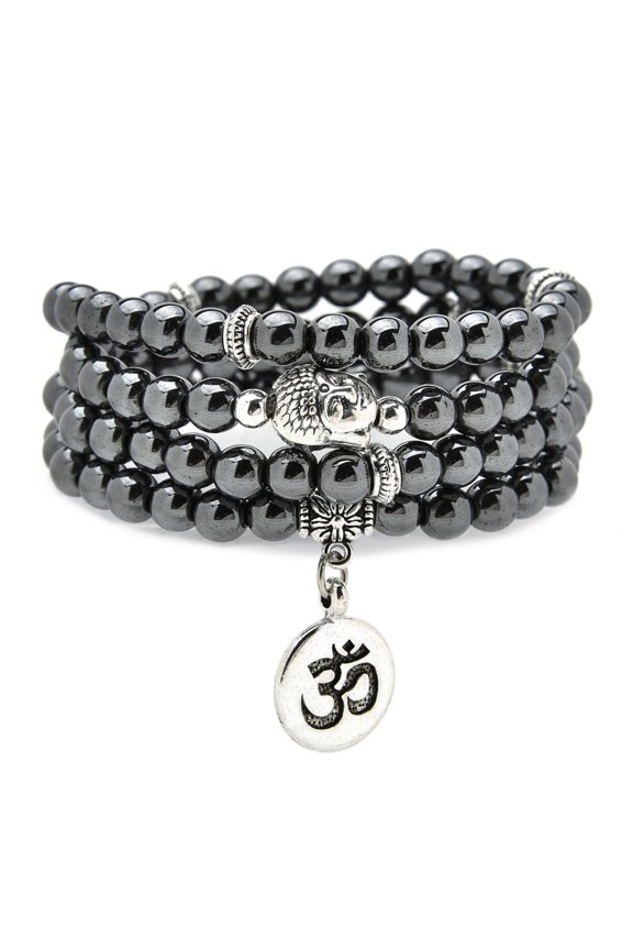 Japa Mala Beads 108 Bracelet, Buddha Necklace with OM Yoga Symbol for Men or, Crystal, Style V5061