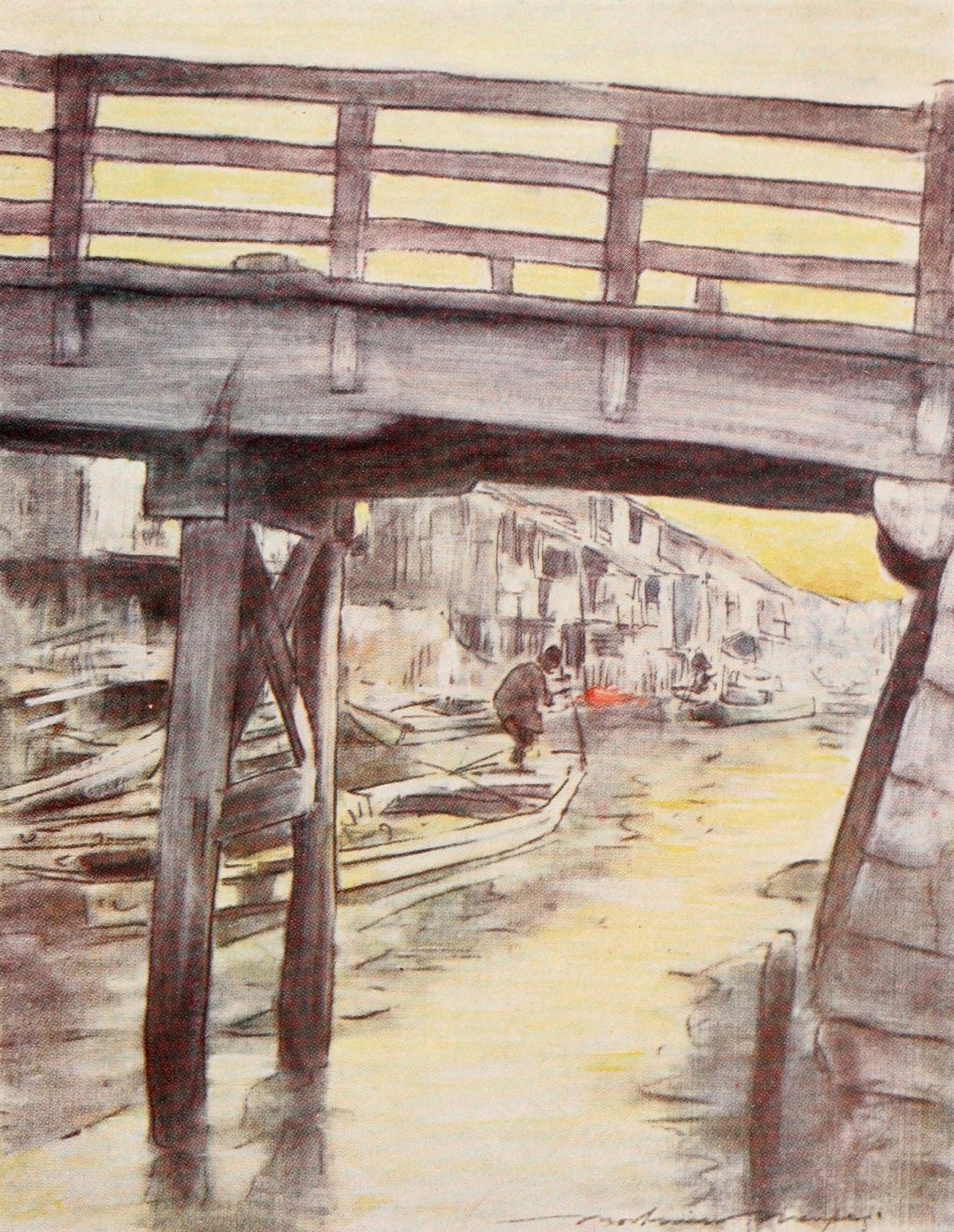 Japan 1901 A canal in Osaka Canvas Art - Mortimer Menpes (24 x 36)