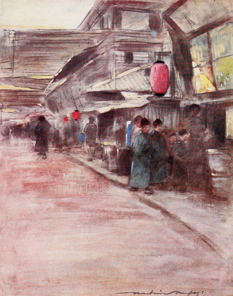 Japan 1901 Apricot Blossom Street Canvas Art - Mortimer Menpes (18 x 24)