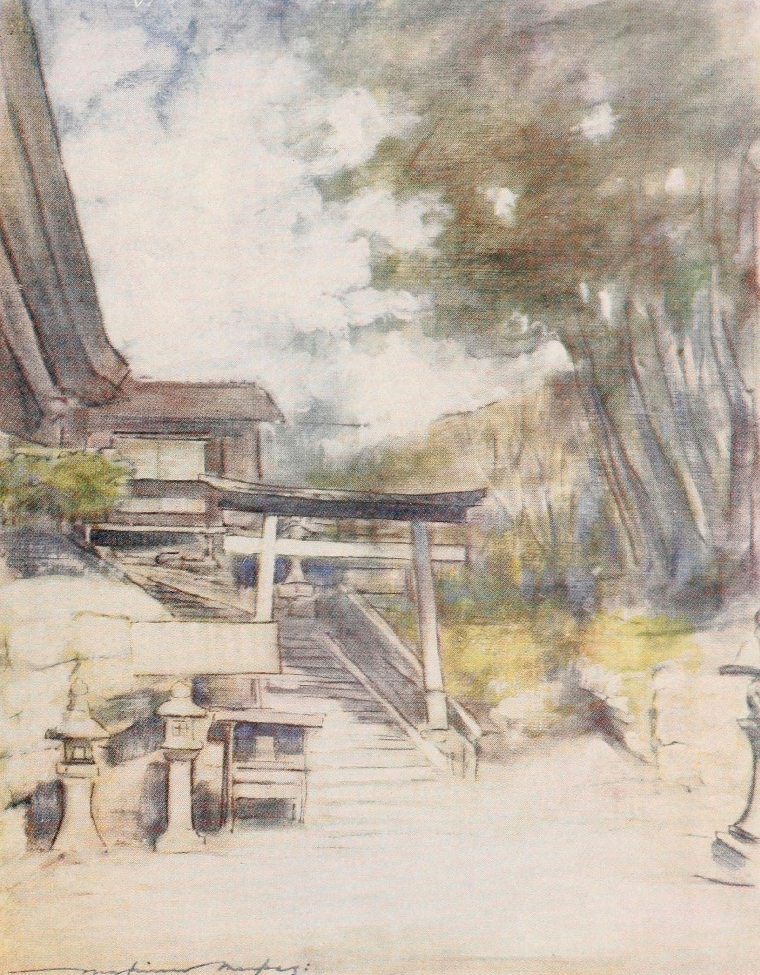 Japan 1901 By the side of the temple Canvas Art - Mortimer Menpes (18 x 24)