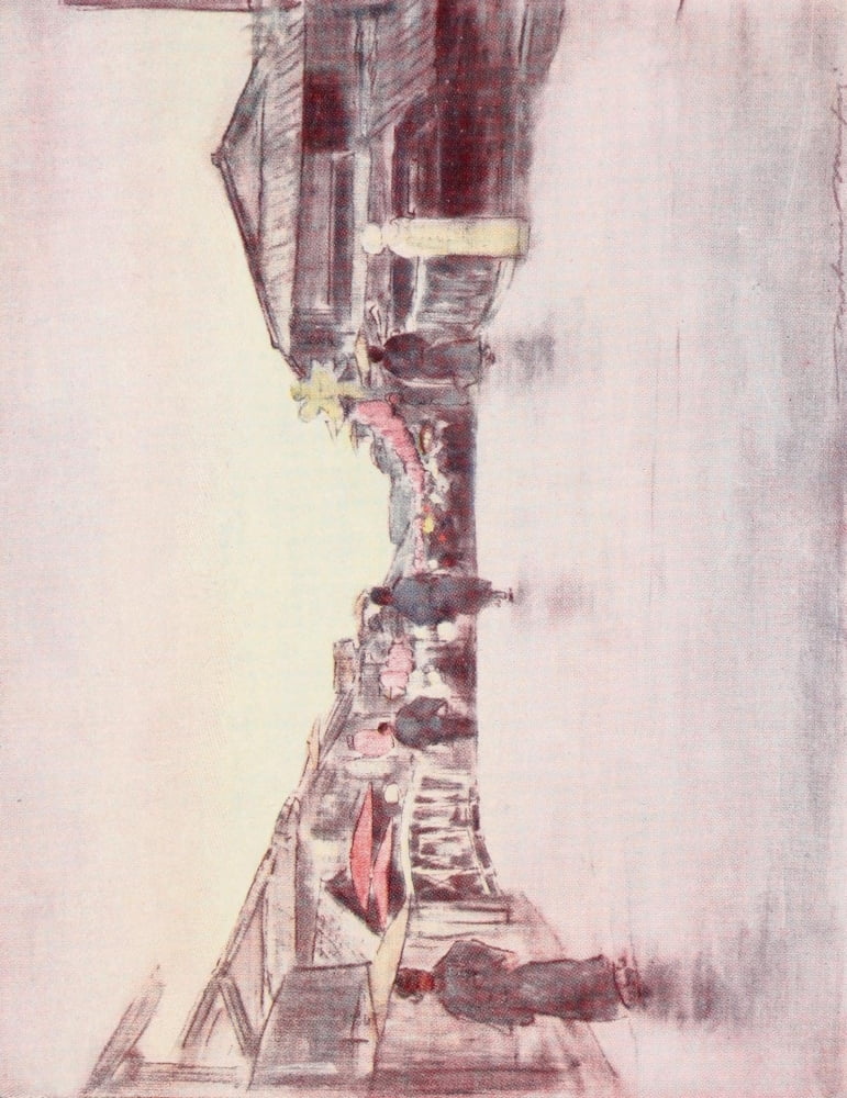 Japan 1901 Street of pink lanterns Canvas Art - Mortimer Menpes (18 x 24)
