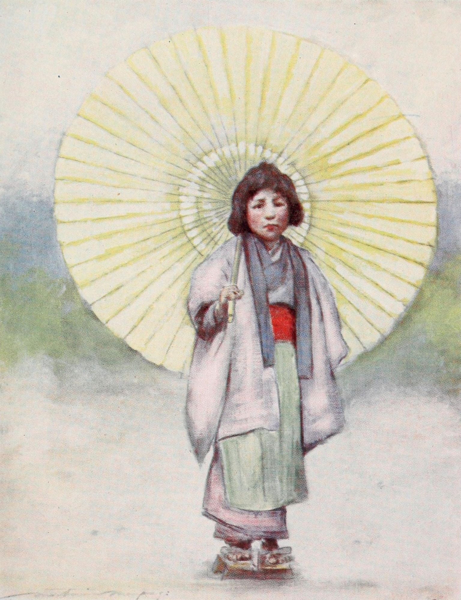 Japan 1901 The child and the umbrella Canvas Art - Mortimer Menpes (18 x 24)