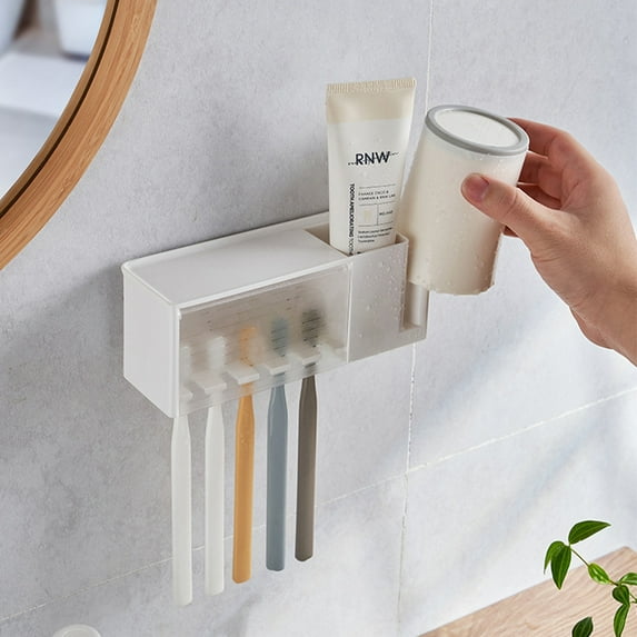 Japan 5-head toothbrush holder viscose dust-proof toothbrush toothpaste holder bearing 600g with cup holder - white