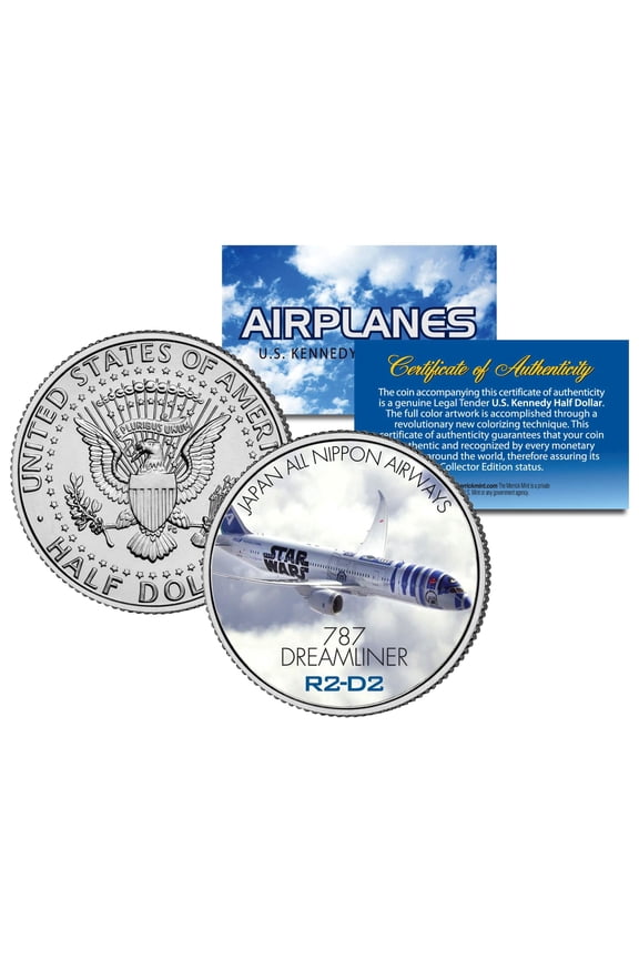 Japan All Nippon Airways R2-D2 Plane STAR WARS Colorized JFK Half Dollar US Coin