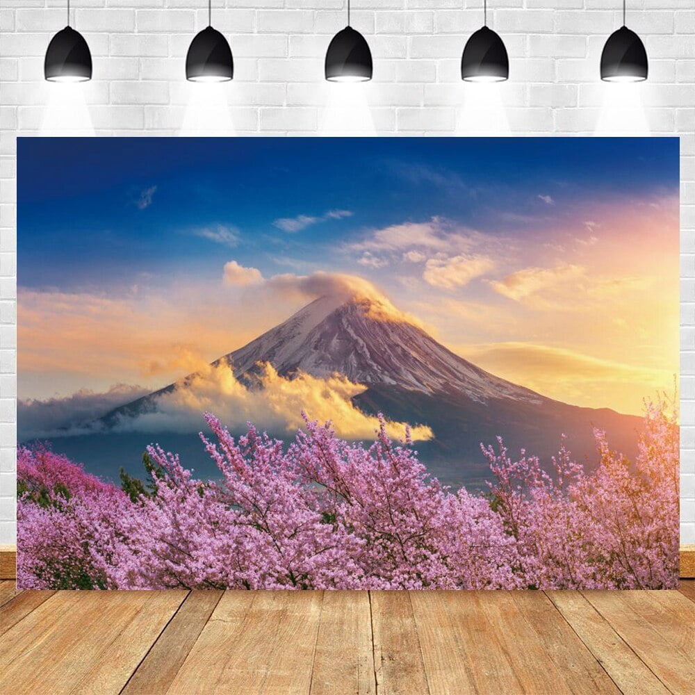 Japan Backdrop Japanese Cherry Blossoms Mount Fuji Landscape Living ...