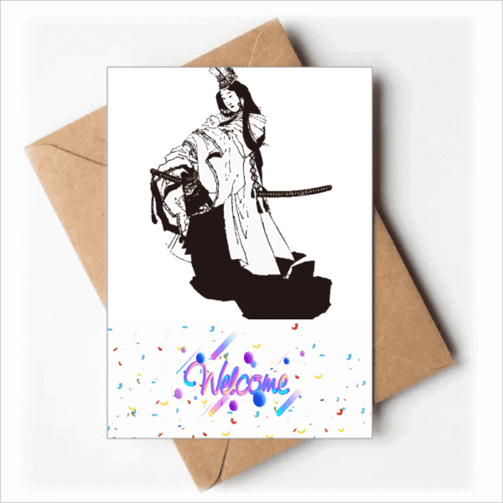 Japan Black Kimono Illustration Welcome Back Greeting Cards Envelopes Blank
