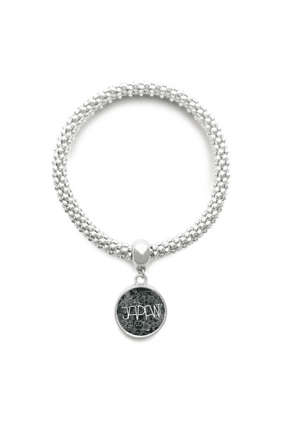 Japan Black White Temple Lucky Cat Sliver Bracelet Pendant Jewelry Chain Adjustable Bangle