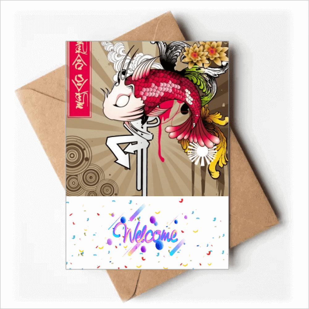 Japan Carp Waves Pattern Welcome Back Greeting Cards Envelopes Blank
