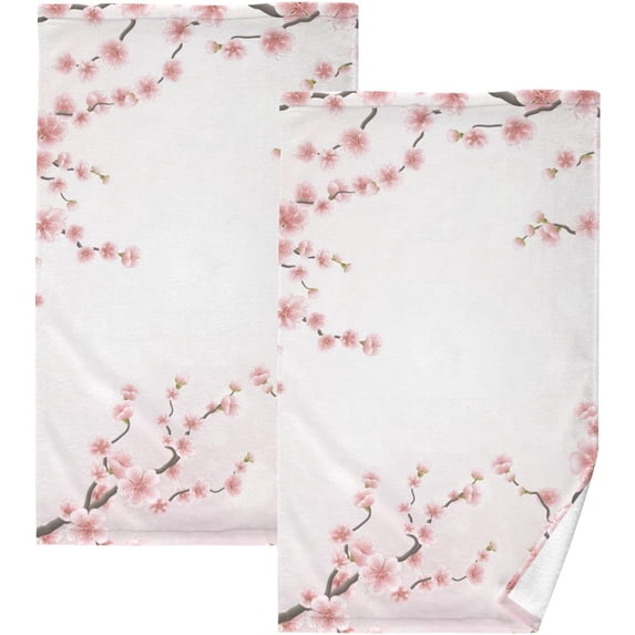 Japan Cherry Branch Blossom Flower Cotton Towels Set 2 Pcs Absorbent Hand Towel Face Towels Kitchen Towels Bath Towels for Bathroom Laundry Room Kitchen 16 x 28 Inches
