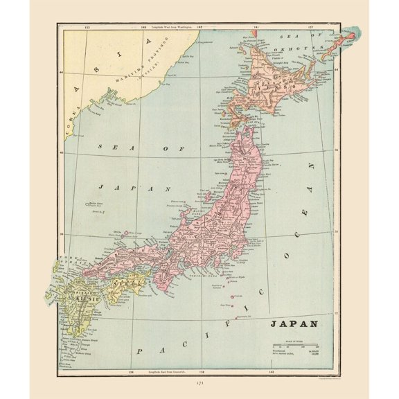 Historic Map - Japan - Cram 1892 - Vintage Wall Art