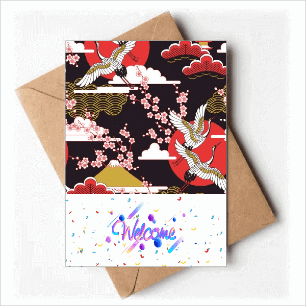 Japan Cranes Sakura Cloud Sun Welcome Back Greeting Cards Envelopes Blank