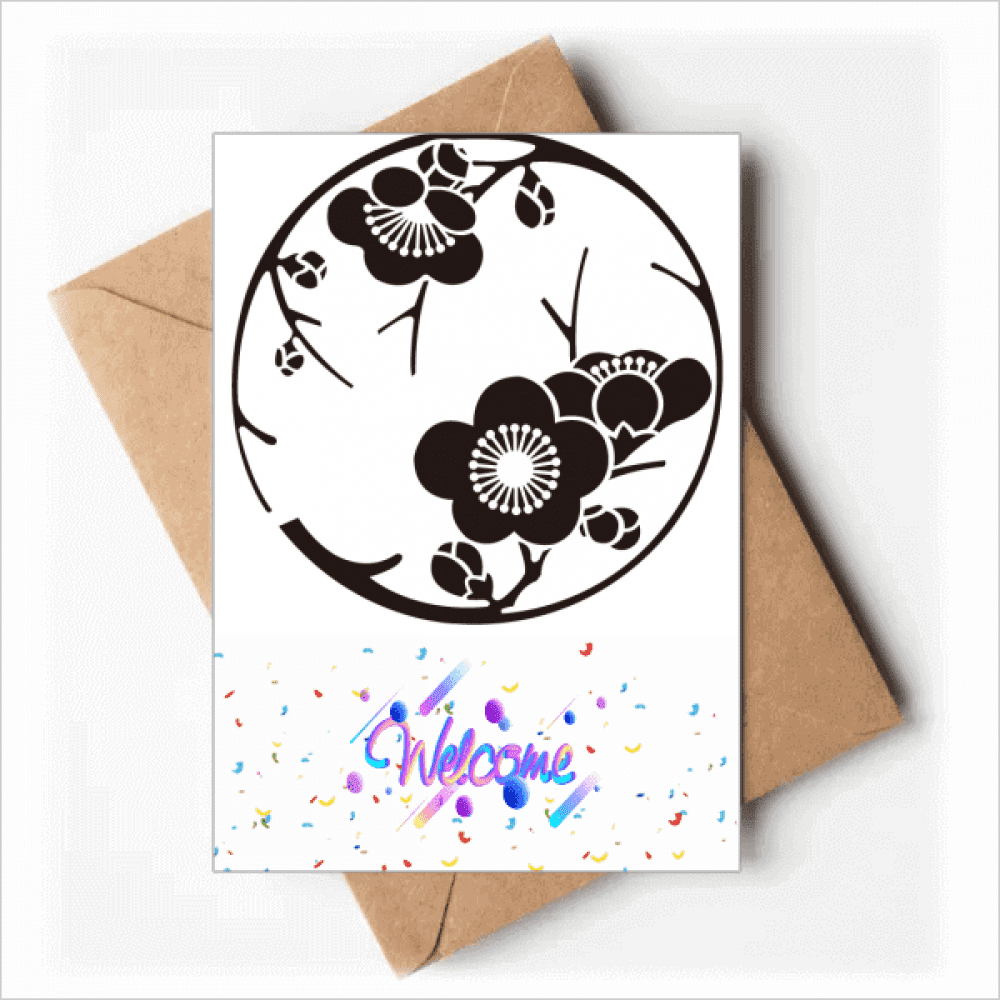 Japan Culture Cute Black Sakura Welcome Back Greeting Cards Envelopes Blank