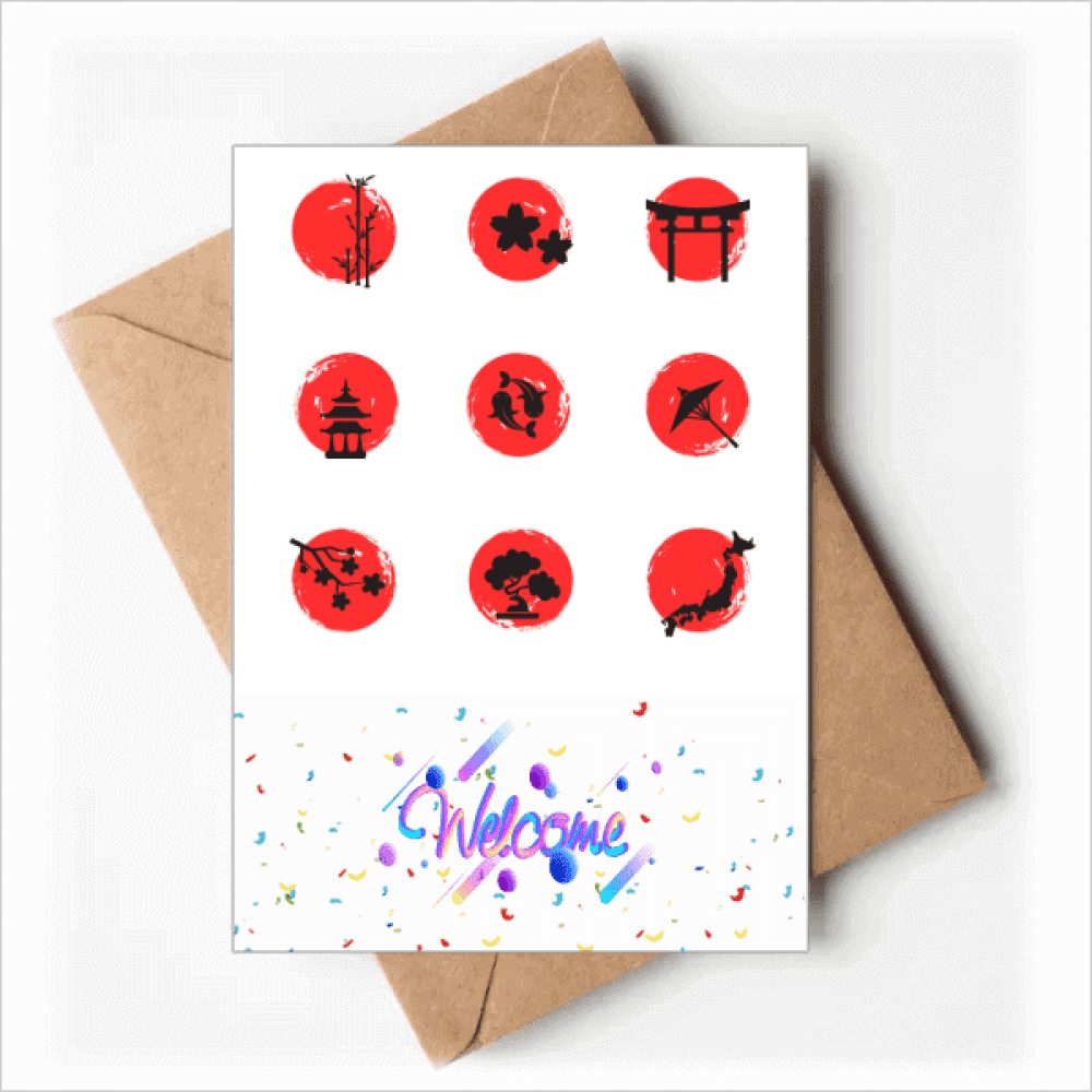 Japan Culture Map Brush Welcome Back Greeting Cards Envelopes Blank