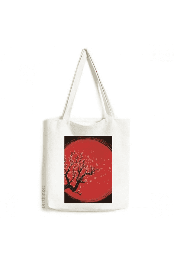 Japan Culture Red White Sakura Art Pattern Tote Canvas Bag Shopping Satchel Casual Handbag