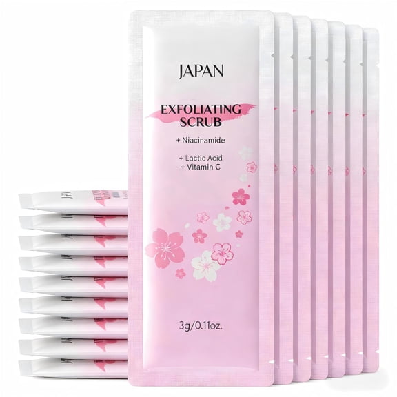Japan Exfoliating Scrub with Niacinamide, Lactic Acid and Vitamin C  Gently Exfoliates Dead Skin, Brightens & Evens Skin Tone, Hydrates Skin, Gentle Formula for All Skin Types, 10 Packets