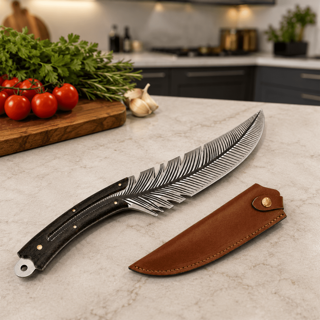 Japan Feather Knife Hand Forged Viking Knife High Carbon Steel Butcher Knife Boning knife for Meat Cutting Japanese Chef Knives Cooking Knife with Sheath for Kitchen Camping Gift for Dad or mom