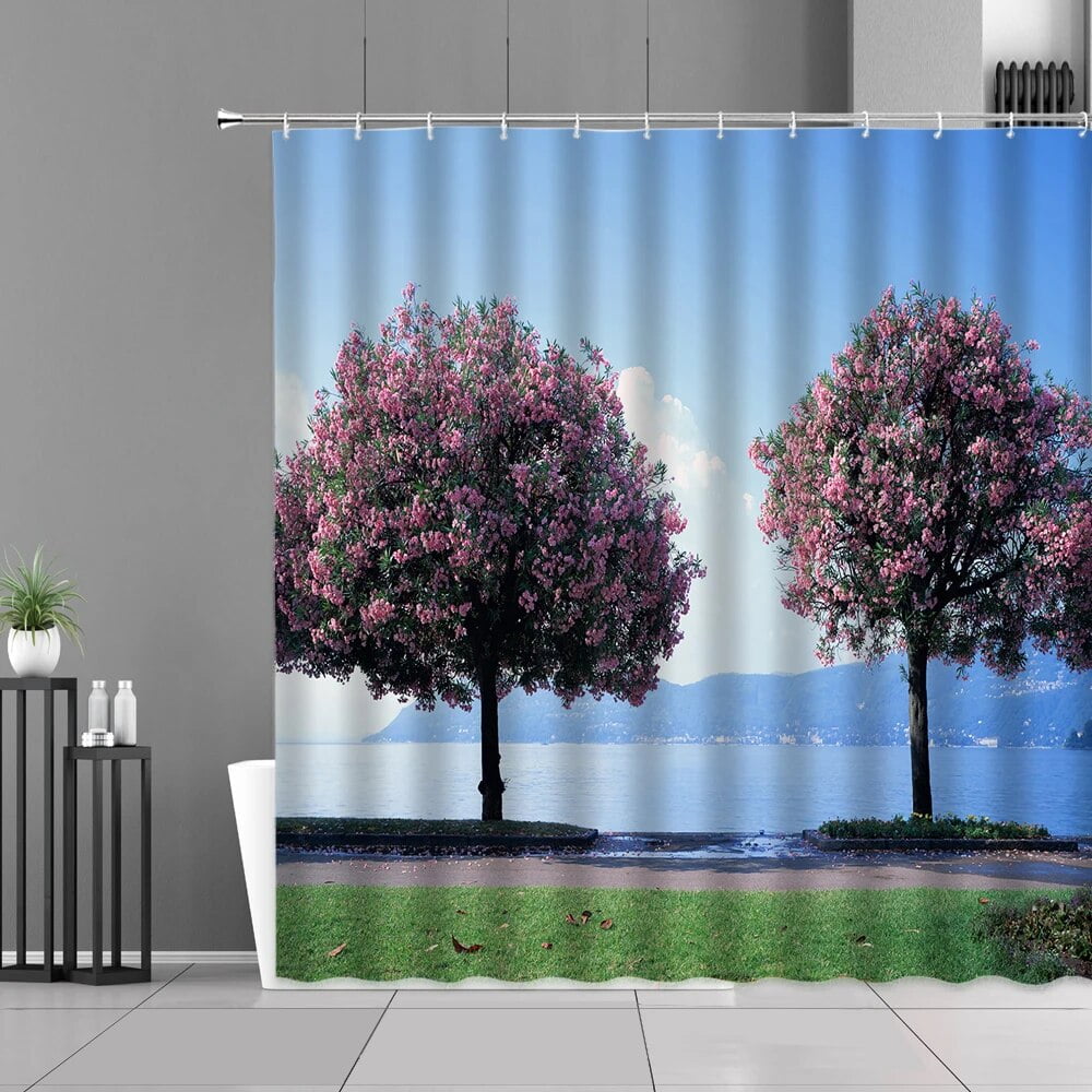Japan Fuji Cherry Blossoms Flowers Scenery Shower Curtains Spring ...