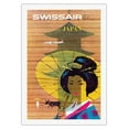 thumbnail image 1 of Japan - Geisha Girl - Swissair - Vintage Airline Travel Poster by Donald Brun c.1958 - Fine Art Rolled Canvas Print 27in x 40in, 1 of 4