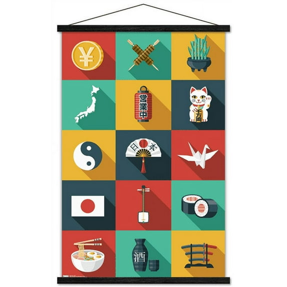 Japan - Grid Wall Poster with Wooden Magnetic Frame, 22.375" x 34"