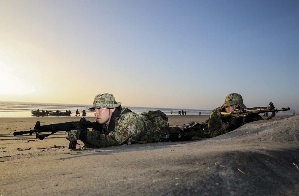 Japan Ground Self-Defense Force soldiers provide security Canvas Art - Stocktrek Images (34 x 23)