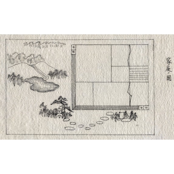 Japan House And Garden. Njapanese Plan Of A House And Garden. Pen And Ink Drawing C1878 Possibly By Kano. Print by