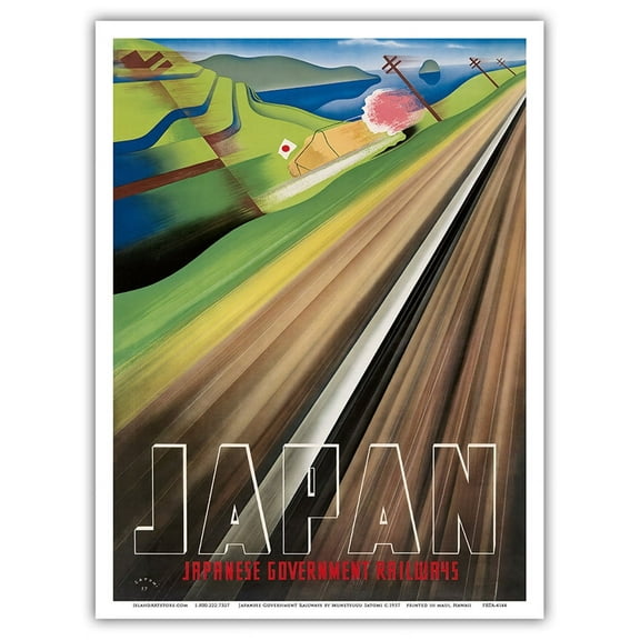 Japan - Japanese Government Railways - Vintage Railroad Travel Poster by Munetsugu Satomi c.1937 - Master Art Print (Unframed) 9in x 12in