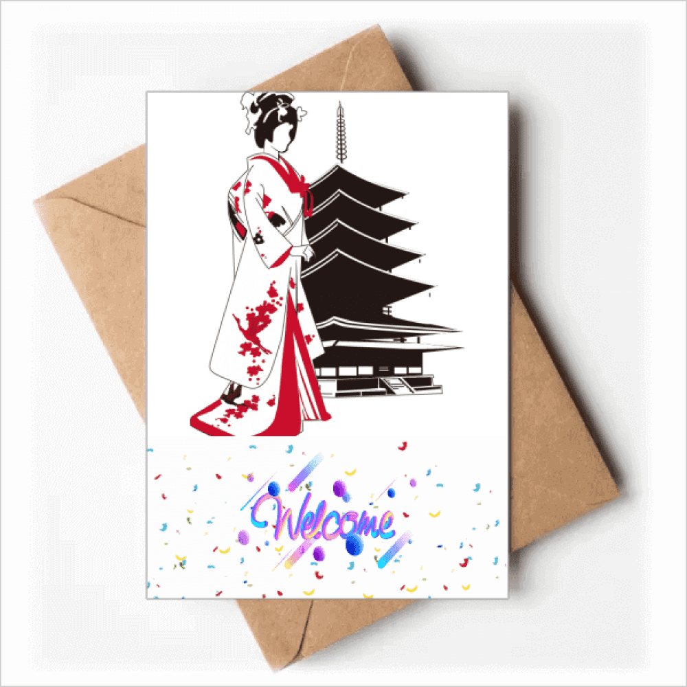 Japan Japanese Style Kimono Girl Welcome Back Greeting Cards Envelopes Blank