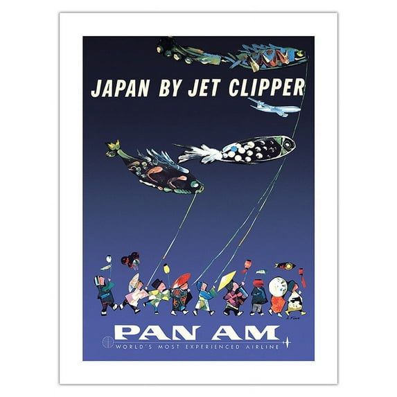 Japan by Jet Clipper - Koinobori (Carp Streamers) - Vintage Airline Travel Poster by Aaron Fine c.1960s - Bamboo Fine Art 290gsm Paper Print (Unframed) 18x24in