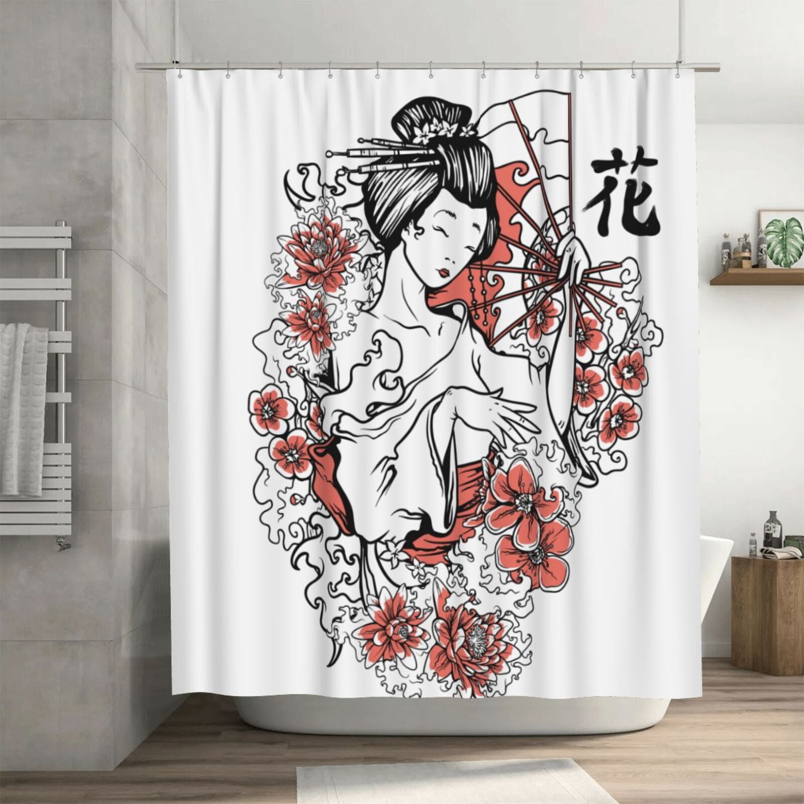 Japan Kimono Geisha Girl Pattern Shower Curtain, Japanese Traditional ...