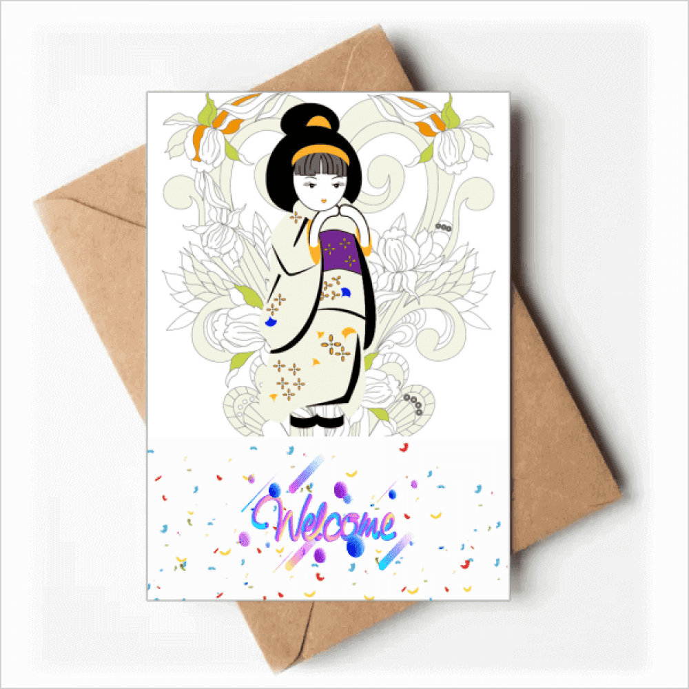 Japan Kimono Girl Pattern Welcome Back Greeting Cards Envelopes Blank