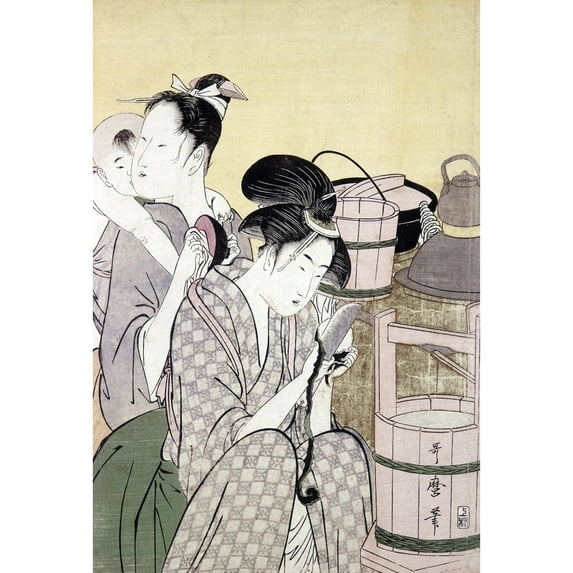 Japan: Kitchen, C1775. /None Woman Peels Vegetables While The Other Cares For A Baby. Woodblock Print, Late 18Th Century, By Kitagawa Utamaro. Poster Print by (18 x 24)