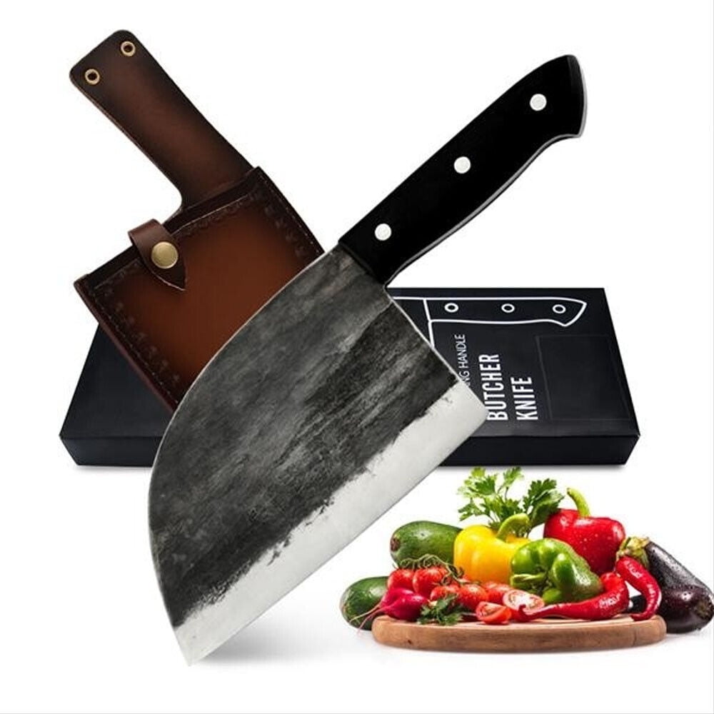 FULLHI 3PCS Butcher Knife Set with Sheath Hand Forged chef knife Boning  Knife, High Carbon Steel Meat Cutting Knife for Kitchen Camping BBQ Cleaver  set 