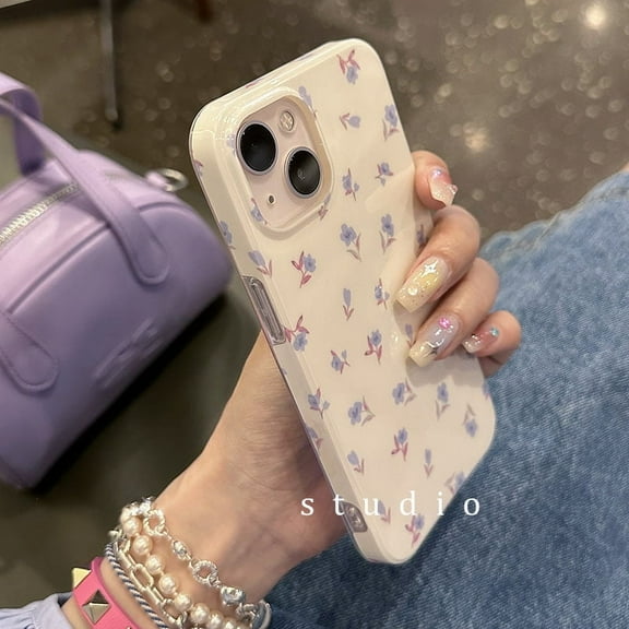 Japan Korea floral all-inclusive case for Apple for iPhone 15 14 13 12 11 pro Max simple glossy shell girl Anti-fall soft cover