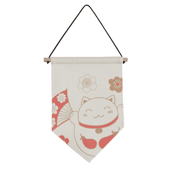 Japan Lucky Fortune Cat Flower Copper Canvas Flag Hanging Wall Art Decor Banner