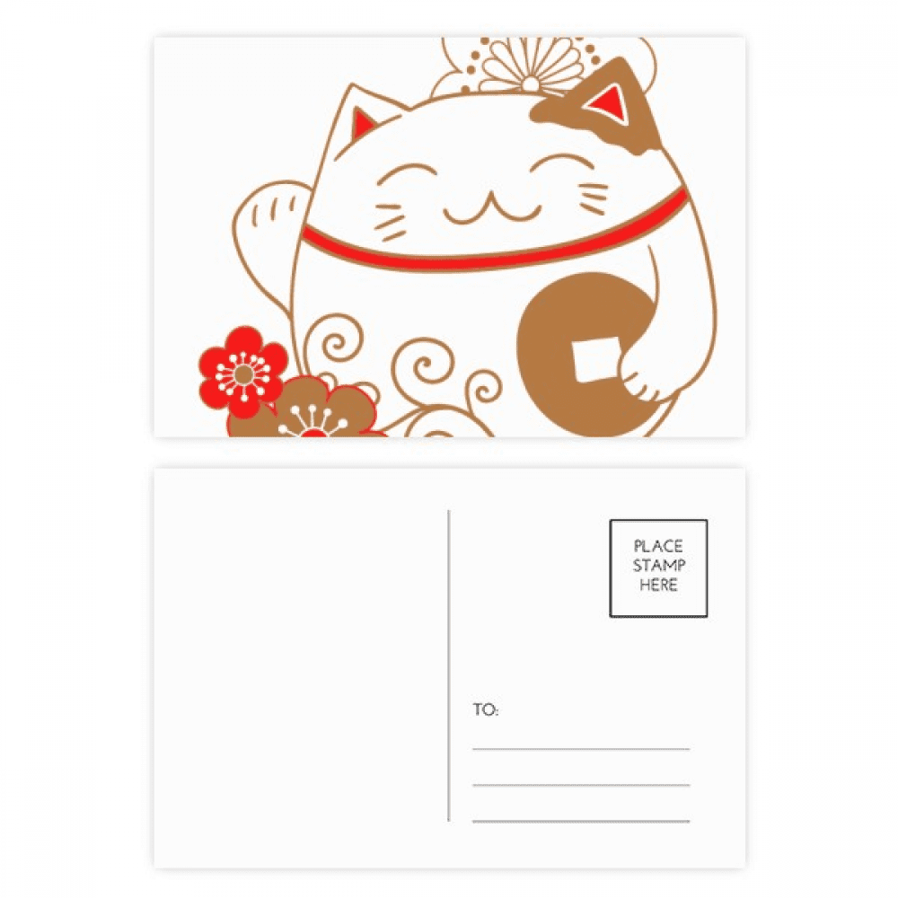 Japan Lucky Fortune Cat Flower Copper Postcard Set Birthday Mailing Thanks Greeting Card