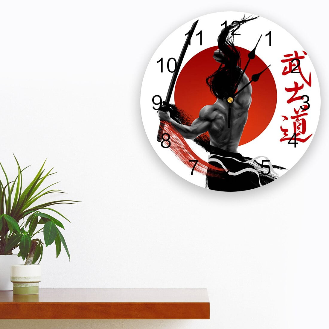 Japan Man Sword Bushido Wall Clock Modern Design Silent Bedroom Living Room Decoration Round